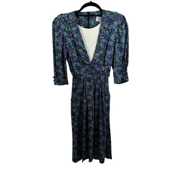 Ladies Vinyage 80’s R.J. Stevens Petites Floral Long Sleeve Pleat Skirt Dress‎ 2 - Picture 3 of 14